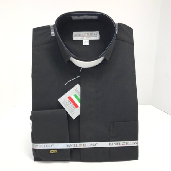 Daniel Ellissa Men's Black Clergy Shirt White Tab French Cuff Sizes 14.5 - 17.5 - Picture 4 of 4